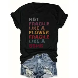 WomenS Letter Print Round Neck Tee Fashion Casual Crew Neck T shirt for Daily Holiday Vacation Outdoor Wear Ladies Clothes for All Seasons Streetwear