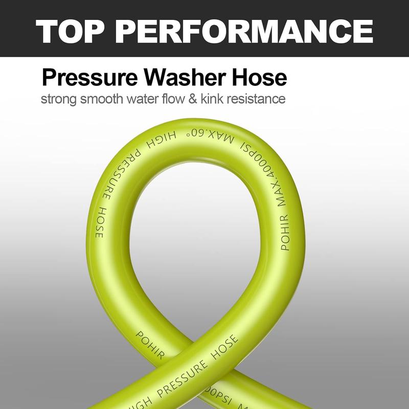 POHIR Pressure Washer Hose 50FT*1/4, Kink Free 4000 PSI Power Washer Hose M22 14/15mm Thread Compatible, Flexible Extension Hose for Cleaning Jobs
