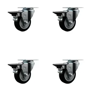 Polyurethane Swivel Top Plate Caster Set of 4 with 3.5 Inch Black Wheels - Includes 4 Swivel with Posi Lock Brakes - 1200 lbs. Total Capacity - Service Caster Brand