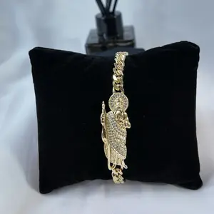 San Judas Gold Bracelet with Angel Charm and Chain Design for Men and Women