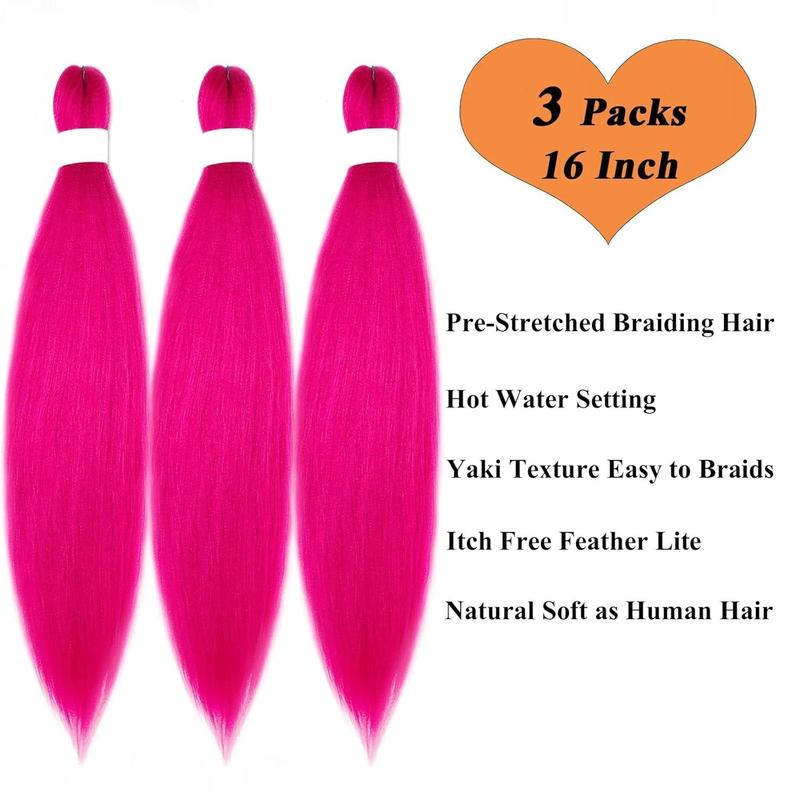 Fashion Pink Braiding Hair Pre Stretched Short Braiding Hair Extensions for Braiding Box Braids Knotless Prestretched Braiding Hair 16 Inch