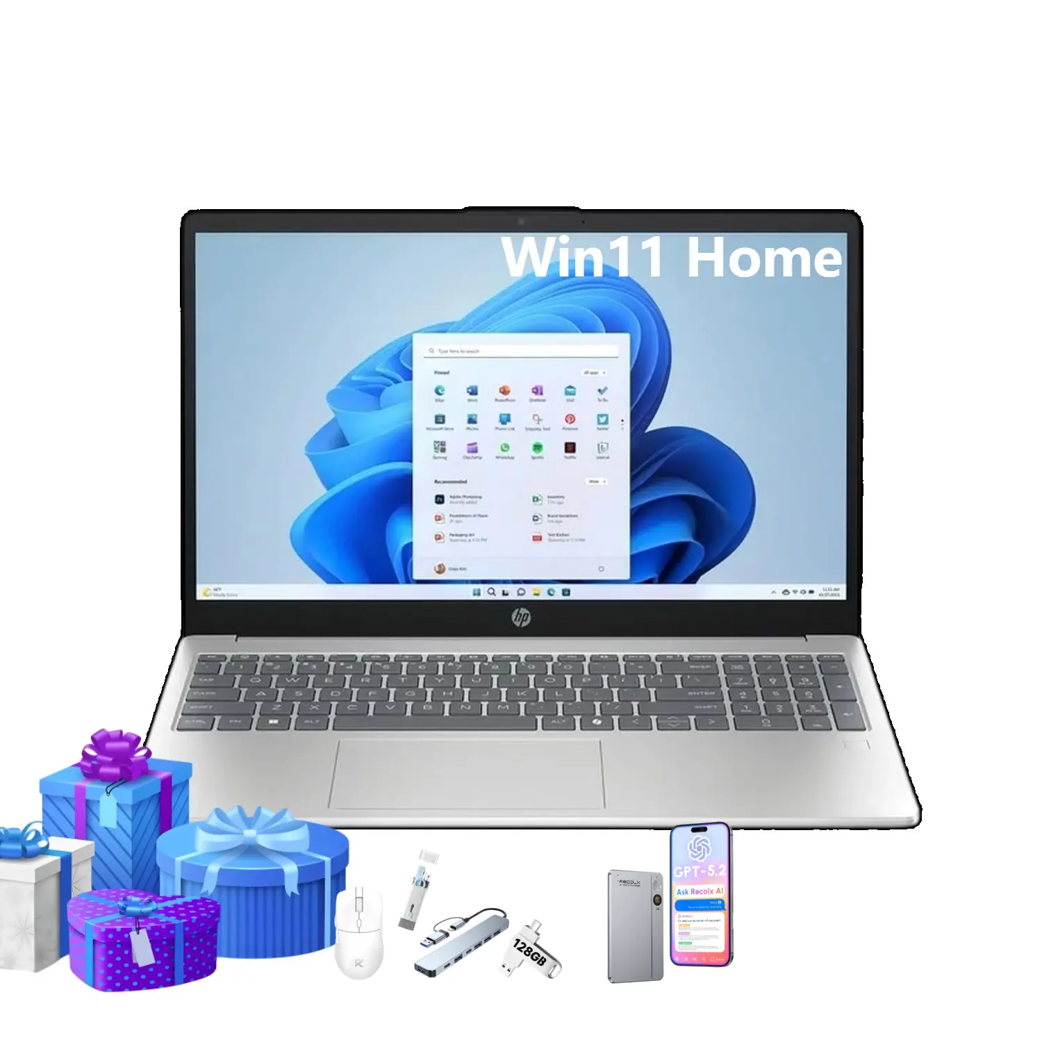 HP 2026 15.6in Lightweight Laptop for Students, School & Business, Intel i3-N305, UHD Graphics, Up to 32GB RAM, 512GB Storage, Windows 11 Home, Silver, Cordless Keyboard Bundle Accessory, Keyboard Bundle Laptops