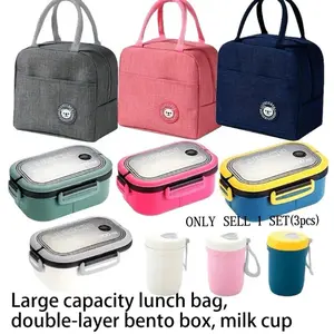 Lunch Box Set, 1 Set Including Lunch Bag & Cutlery & Lunch Box, Insulated Lunch Bag, Lunch Box with Compartments, Thermal Lunch Box, Suitable for Travel, Kitchen, Picnic