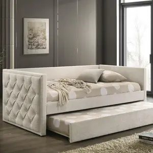 Tiffany Upholstered Twin Daybed with Trundle – Pleated Diamond Tufting, Slim Track Arms & Mattress-Ready Design – By FOA