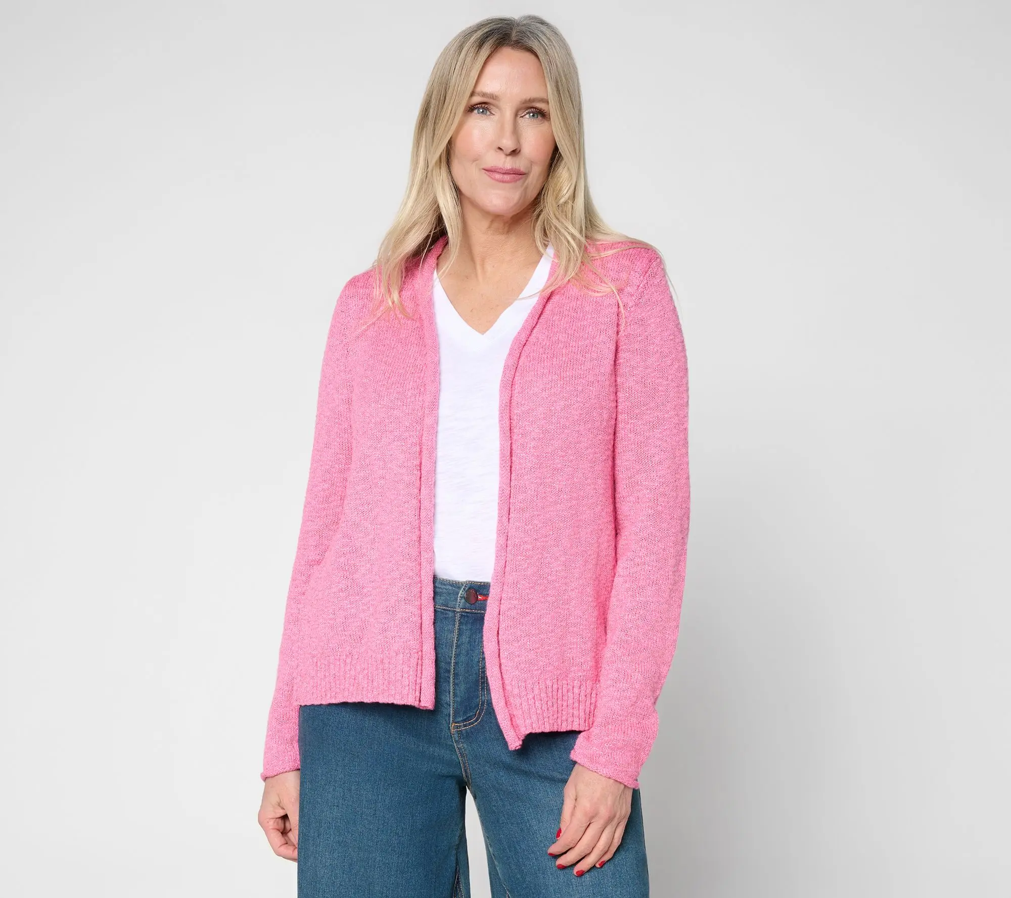 Belle by Kim Gravel cotton blend Sweater_ Slub Cropped Cardigan