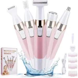 Face Razors for Women, BestMal Bikini Trimmer 5 in 1 Wet/Dry Electric Shaver Razors for Face Nose Eyebrow Beard Mustache Arm Leg Armpit Pubic Area Painless Rechargeable Facial Hair Removal for Women