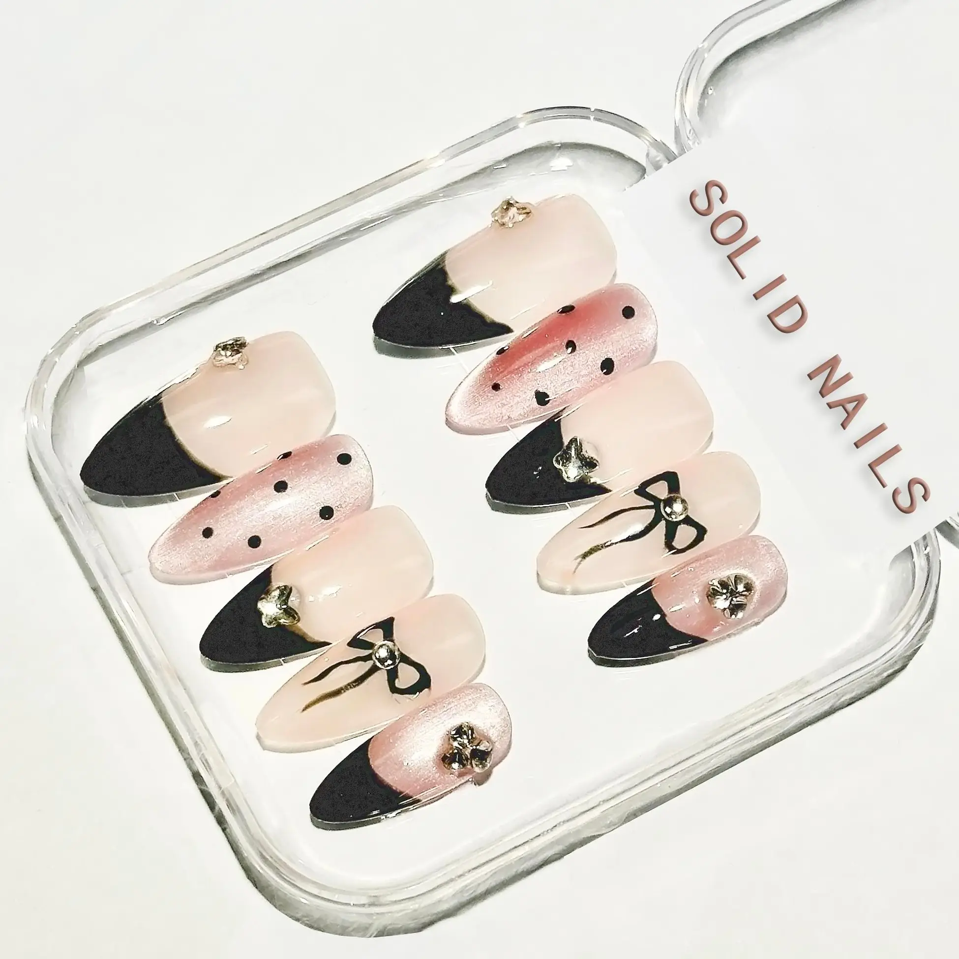 Solid Nails|Pink Girls Press Handemade Press On Nails REUSABLE 3D Gel Fake nails acrylic press nails/Summer 2025 French Press Acrylic False Nails Set