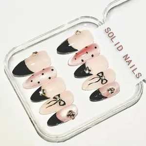 Solid Nails|Pink Girls Press Handemade Press On Nails REUSABLE 3D Gel Fake nails acrylic press nails/Summer 2025 French Press Acrylic False Nails Set