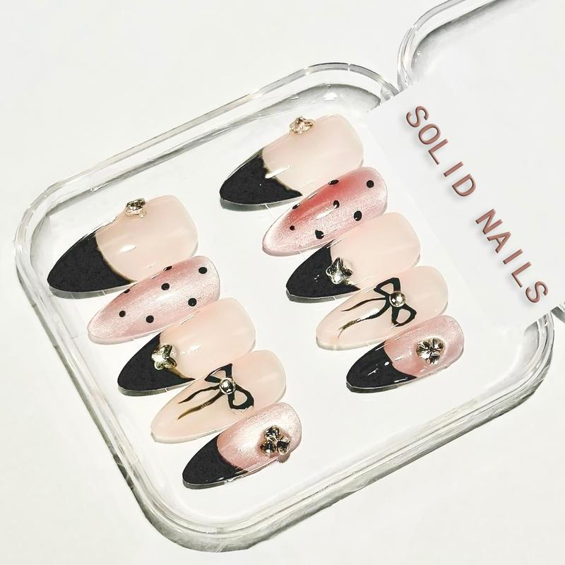 Solid Nails|Pink Girls Press Handemade Press On Nails REUSABLE 3D Gel Fake nails acrylic press nails/Summer 2025 French Press Acrylic False Nails Set