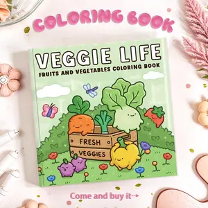 Vegetable Coloring Book, 1 Count Simple Line Adorable Vegetable Life Scenes for Adults & Teens, DIY Fun Easy Coloring Book to Boost Creativity, Coloring Gift Book