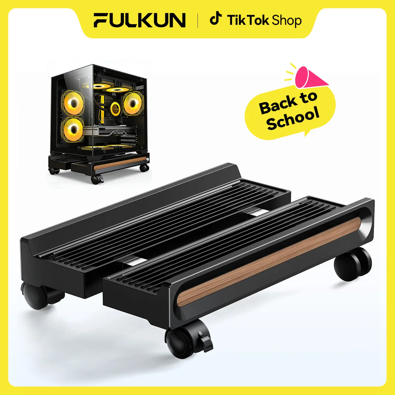 FULKUN PC Stand with Wheels Adjustable Mobile CPU Stand Ventilated Computer Tower Stand for Floor Use Locking Caster Wheels 80LB Load Capacity