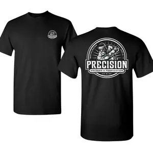 Precision Welding and Fabrication Graphic T Shirt, Skull Welder Back Print with Bold Circle Logo and Front Mini Emblem, Soft Cotton Blend Shirt, Industrial Workwear Streetwear for Men and Women, Gift for Welders, Fabricators and Blue Collar Workers