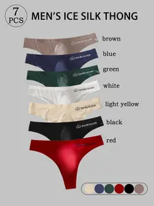 7pcs Men's Briefs Set, Casual Sporty Style, Comfortable Breathable Fabric, Transparent Design, Letter Print, All-Season Wear, Underwear Men