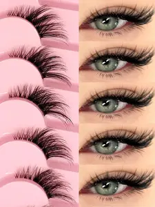 7-Pair Cat Eye Half Strip False Eyelashes, Transparent Band, Natural Wispy Faux Mink Lashes for Party Gift Supplies, Love Gift