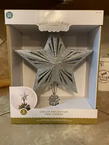 Wondershop Silver Glitter Star Tree Topper Christmas LED Lit Projection Lights