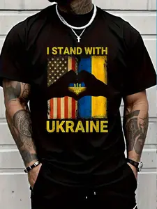 100% Cotton Support Ukraine I Stand With Ukraine Ukrainian Flag US Flag T-Shirt Women's Men's Graphic Tee Crew Neck summer vacation Tops