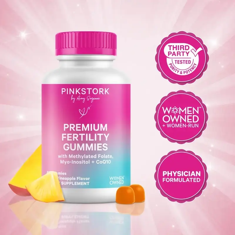 Pink Stork Fertility Gummies (60 capsules ) | Hormone Support for Women with CoQ10, Inositol, Vitamin D3, Methylated Folate | TTC Support Multivitamin - Vegan, Gluten-Free, Made in USA, Women-Owned Optimum Conception Support, Chewable Vitamins