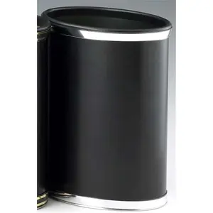 212 MAIN Faux Leather Black Household Waste Basket with Polished Chrome Bands, Chrome Accents, Black Bumper (Kraftware 67574 Sophisticates Collection for Baby Nursery Decoration)