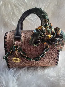 Small (not mini) 9x6- Blondie Speedy Bag - Hand-Tooled Floral Leather with Sturdy Handles & Adjustable Crossbody Strap -- Elegant Women's Accessory