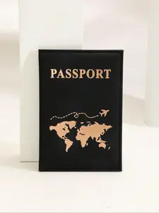 Durable Creative Letters Pattern Pu Leather Passport, with Map Pattern, Fashionable Passport Holder for Men & Women, Outdoor Travel Passport Cover