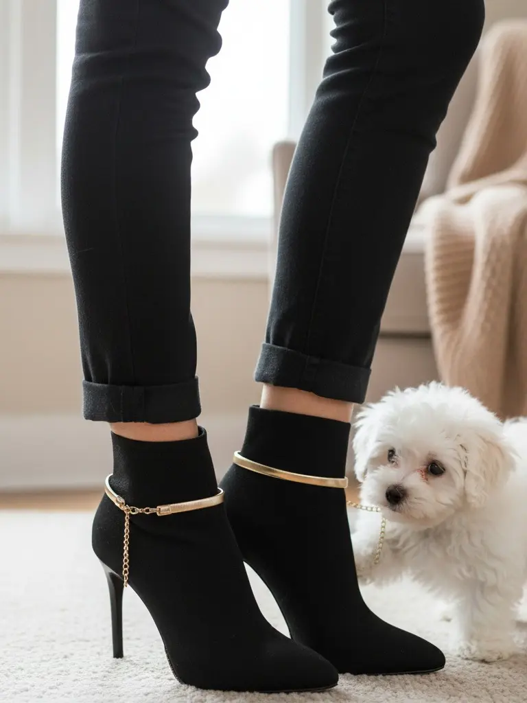Women's Gold Metal Boot Chain Bracelet & Shoe Anklet Elastic Band Charm Classic SET BC103 Western Rodeo Line Dancing Nashville Festival Fashion Bling Boot Strap Chain Pair