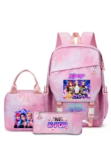 Return-To-School Girl Group Print Three-Piece Backpack Set, Dreamy Blue Gradient Student Bag/lunch Box/pen Case, Cute School Backpacks