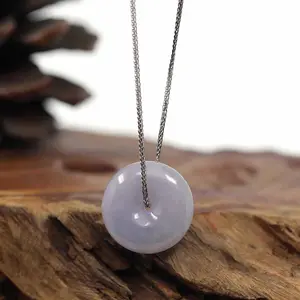 Baikalla "Good Luck Button" Necklace Green Lavender Jadeite Jade Lucky Ping An Kou Pendant