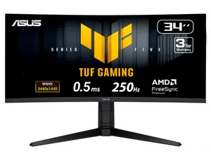 ASUS TUF Gaming 34 inch UltraWide QHD 2K 1440P 250Hz AMD FreeSync Premium 0.5ms ELMB HDR400 Built-in Speakers Curved Gaming Computer Monitor with Height Adjustable, Swivel & Tilt Stand VG34WQML5A