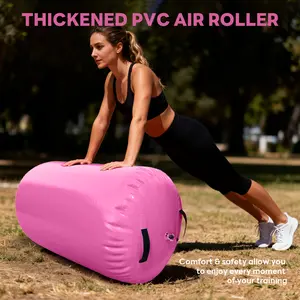 Air Roller Gymnastics Barrel Inflatable Roll Pad Back Flip Trainer Hand Spring Practice Equipment for Cheerleading Yoga Home Gym Gymnastics Air Mat