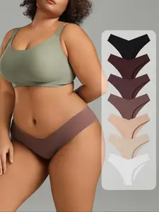 7-Pack Plus Size Women's Seamless Ice Silk All Seasons Briefs Panties | Soft, Smooth, Fit, V-Shaped Cut & No Rolling, Ice Silk Breathable & Skin-Friendly, Seamless & Invisible, Multi-Color Options, For Plus Size Needs, XL-4XL