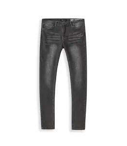 SHION7 Men's Slim Fit Grey Jeans with Embellished Rhinestone Detailing, Menswear Tight Leg Long Denim Pants