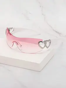 Heart Design Rimless Sunglasses, Trendy Tinted Lens Sunglasses for Everyday Use, Fashion Accessories for Outdoor Activities, Heart Shaped Sunglass