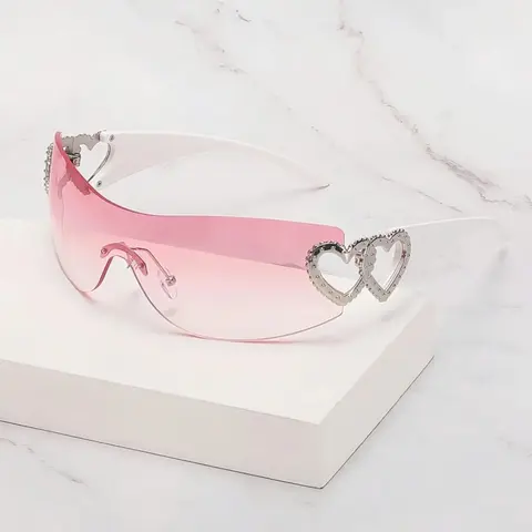 Heart Design Rimless Sunglasses, Trendy Tinted Lens Sunglasses for Everyday Use, Fashion Accessories for Outdoor Activities, Heart Shaped Sunglass