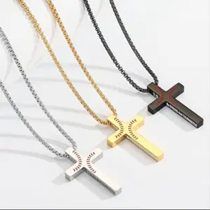 Baseball Bible Verse Boy Cross Necklace, Stainless Steel Cross Pendant Chain, Christian Religious Baseball Accessory Gift