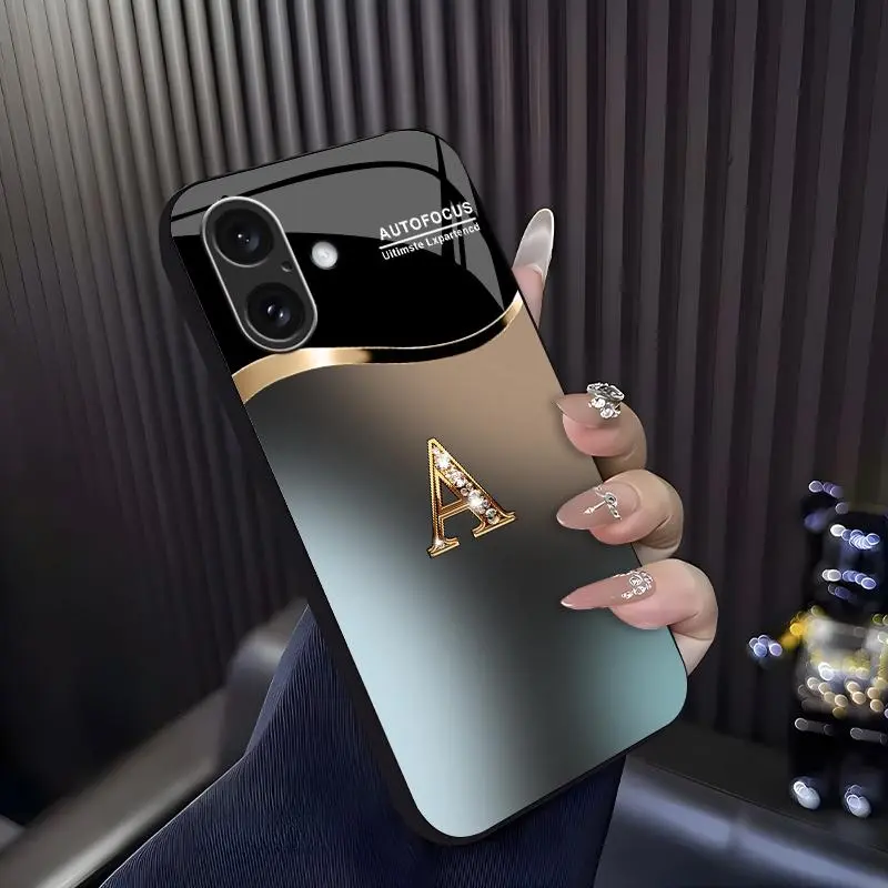 Suitable for [iPhone 16] high-end phone case🥰,Luxury Gradient Metallic Bling Rhinestone 26 Initial, Trendy Diamond Monogram Letter Phone Cover Gift for Her 952