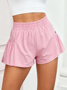 High-Waisted Ruffle Sport Shorts for Women, Pocketed Anti-Exposure Loose Fit, Running Fitness Tennis Outerwear Hot Pants, Comfy Stretchy Shorts