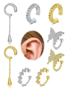 Ear Cuff Earrings Non Piercing Ear Cuffs Gold Silver Fake Earrings Butterfly Clip On Earrings Dangle Chunky Ear Cuffs Fake Cartilage Hoop Clip on Conch Earring Hoops for Women