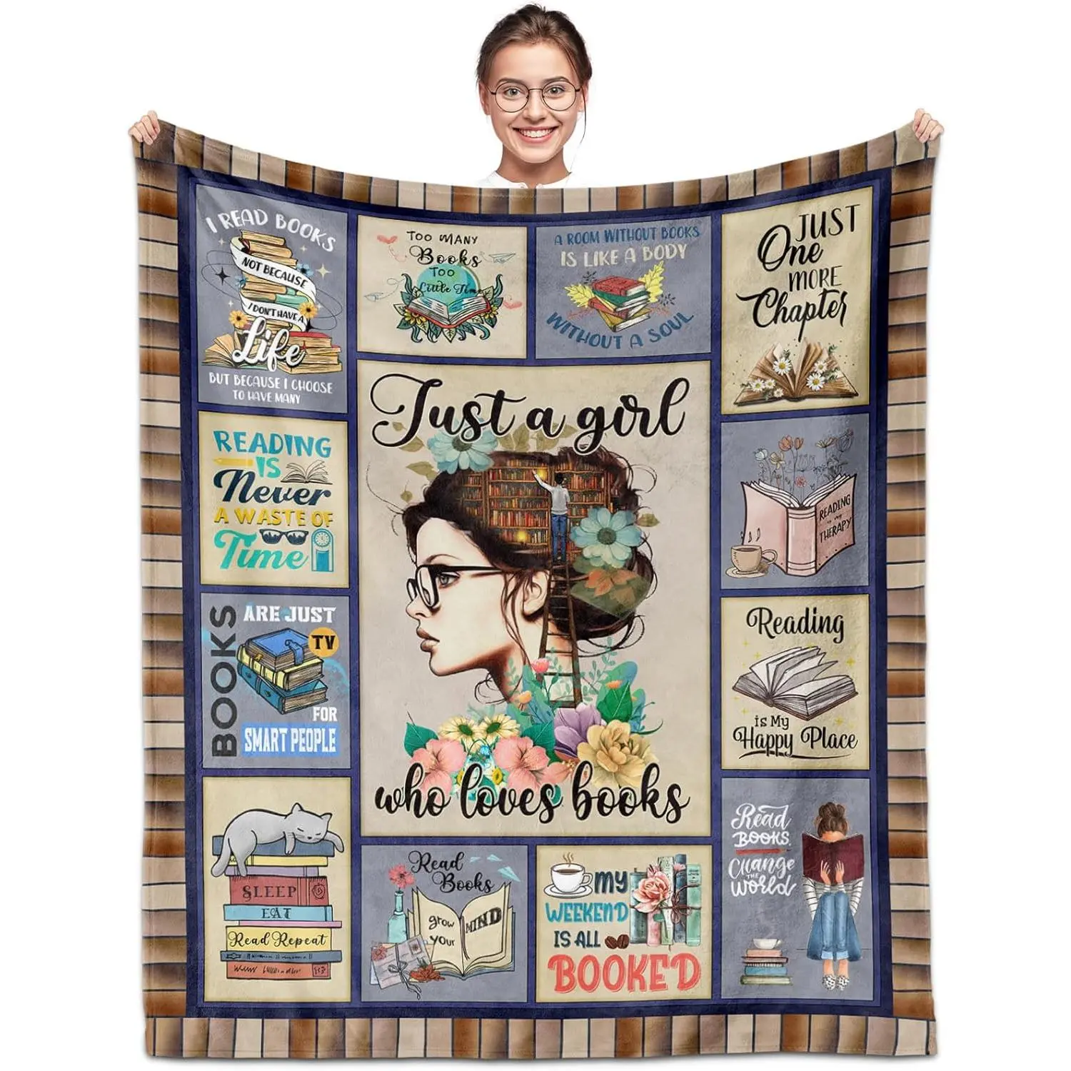 Book Lovers Gifts for Women,Just a Girl Who Loves Books Reading Blanket 60"X50", Reader/Book Club/Librarian/Bookish Gifts for Birthday/Christmas