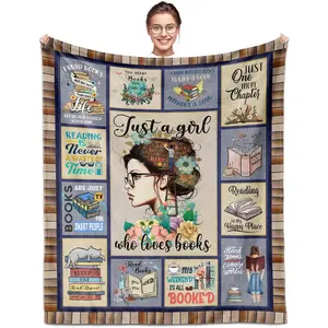 Book Lovers Gifts for Women,Just a Girl Who Loves Books Reading Blanket 60"X50", Reader/Book Club/Librarian/Bookish Gifts for Birthday/Christmas