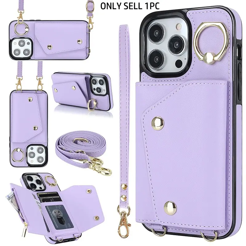 Crossbody Lanyard Zipper Wallet Phone Case with Card Slot, Dropproof Phone Case with Lanyard, Fashion Phone Protective Case for iPhone, Cover