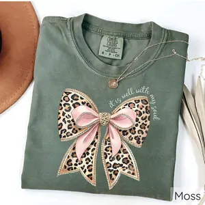 It Is Well With My Soul Shirt, Pink Coquette Bow Tee, Leopard Bow Religious T-Shirt