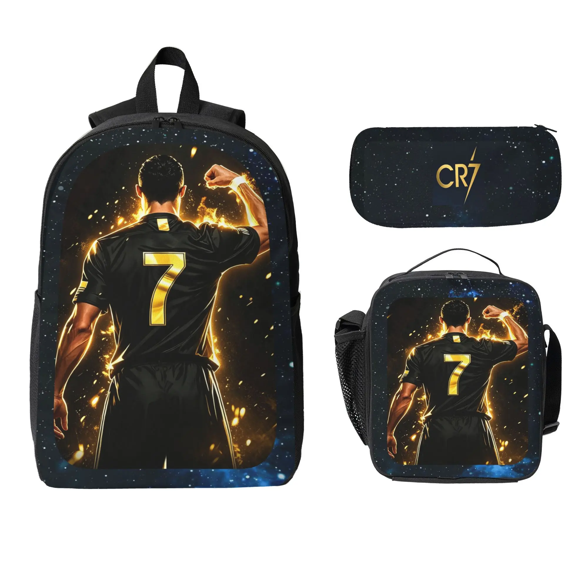 CR7 17-in Sports Backpack 3-Piece Set, School Supplies Bundle with Lunch Bag & Pencil Case, Back-to-School Gift, Travel Daypack,back to school,back to school haul