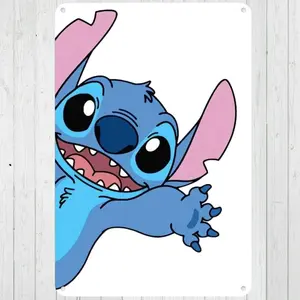 DISNEY CLASSIC Lilo & Stitch Peeking Vintage Metal Tin Sign - Cute Cartoon Wall Decor, Retro Stitch Art for Kids Room/Bedroom/Man Cave, Perfect Disney Fan Gift