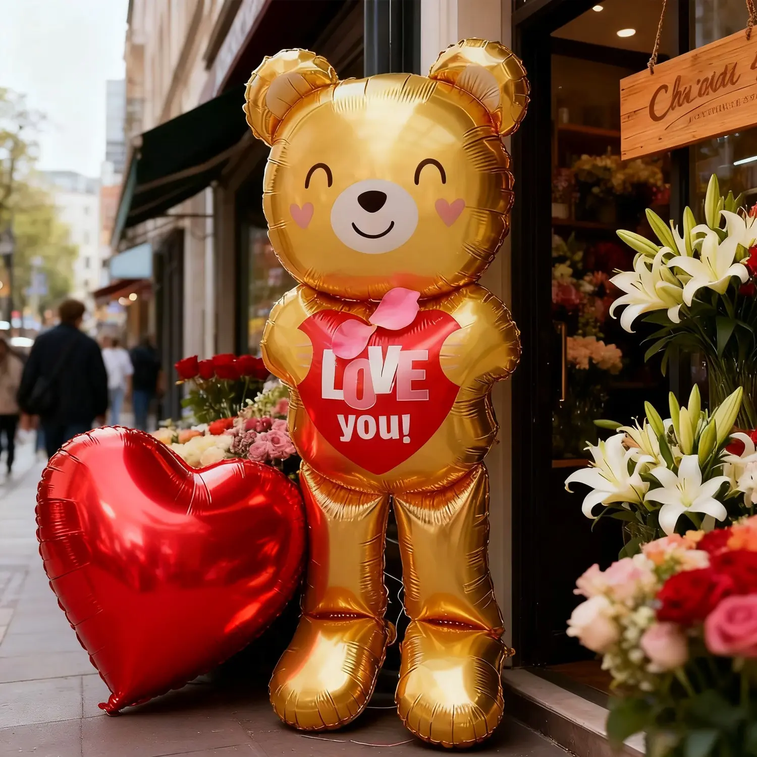 Large Standing Heart I Love You Bear Balloons, Valentine's Day Decorations, Anniversary, Wedding, Bridal Shower, Birthday Party Supplies, Glossy Balloon Shine, Heart Shaped Balloons