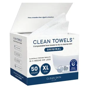 Clean Towels XL, 100% USDA Biobased Face Towel, Disposable Face Towelette, Eczema Association Accepted, Makeup Remover Dry Wipes, Ultra...