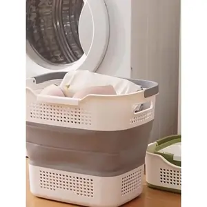 Modern folding laundry basket with handle, plastic foldable clothing storage basket, multi-functional large-capacity finishing basket