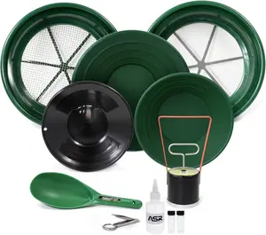ASR Outdoor 11pc Gold Panning Kit 1/8 & 1/2 Classifiers 14" 10" 8" Green Gold Prospecting Pans, Collection Tools, Scoop, Tweezers