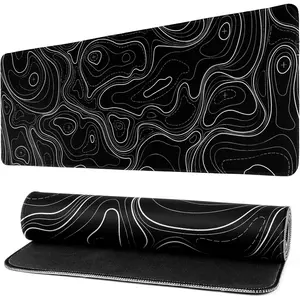 Gaming  Pad Topographic Contour Large Desk Mat Long Computer Keyboard  Mat Mousepad with Slip Base Desk Pad Edge for  Office Work (Black)