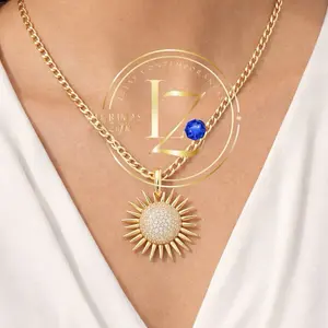 Sun Pendant with 3 mm Cuban Chain - Elegant Gold-Tone Necklace for Women