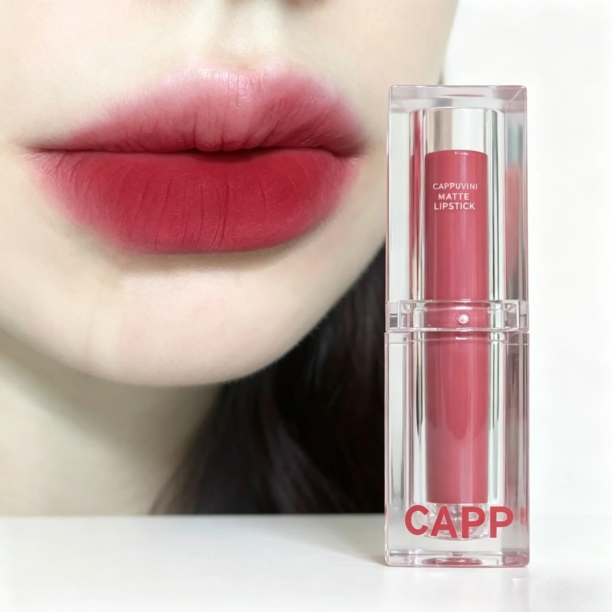 Matte Lipstick, Transparent Acrylic Portable Tube, Peach Nude Cinnamon Shades, Soft Matte Finish, Long-Lasting, Moisturizing, Hydrating, Daily Use Makeup, Cosmetic